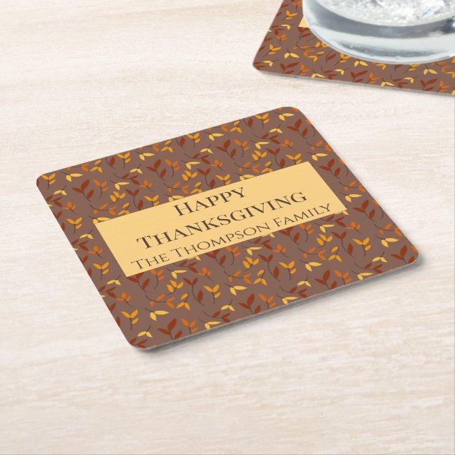 Elegant Autumn Leaf Square Paper Coaster (Angled)