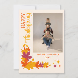 Elegant Autumn Leave Happy Thanksgiving Photo Holiday Card