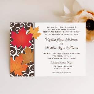 Elegant Autumn Leaves and Swirls Fall Wedding Invitation