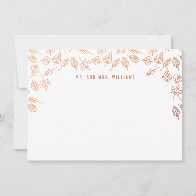 Elegant Autumn Leaves Copper Custom Stationery Card (Front)