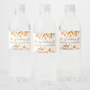 Elegant Autumn Leaves Custom Wedding Water Bottle Label