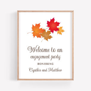 Elegant Autumn Leaves Engagement Party Welcome Poster