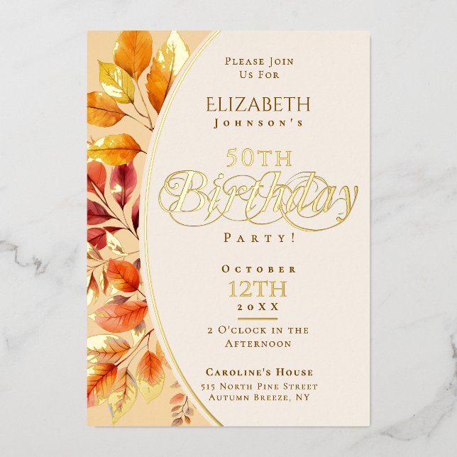 Elegant Autumn Leaves Fall 50th Birthday (Front)