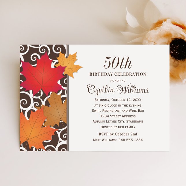 Elegant Autumn Leaves Fall Birthday Celebration Invitation (Creator Uploaded)