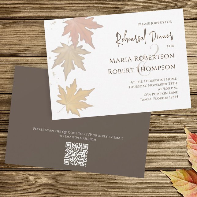 Elegant Autumn Leaves Fall Greenery QR Code Invitation (Creator Uploaded)