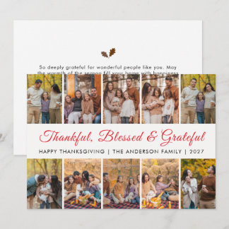 Elegant Autumn Leaves Happy Thanksgiving 10 Photo Holiday Card