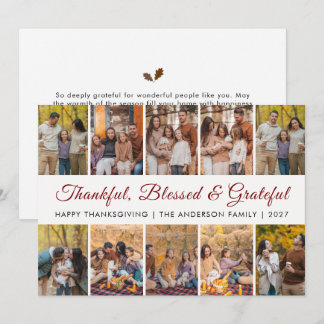 Elegant Autumn Leaves Happy Thanksgiving 10 Photo Holiday Card