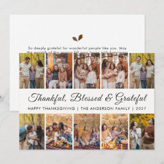 Elegant Autumn Leaves Happy Thanksgiving 10 Photo Holiday Card