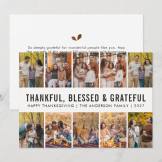 Elegant Autumn Leaves Happy Thanksgiving 10 Photo Holiday Card