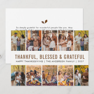 Elegant Autumn Leaves Happy Thanksgiving 10 Photo Holiday Card