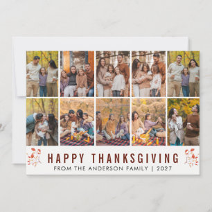 Elegant Autumn Leaves Happy Thanksgiving 10 Photo Holiday Card