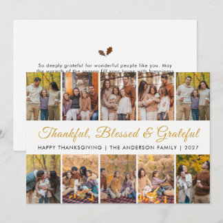 Elegant Autumn Leaves Happy Thanksgiving 10 Photo Holiday Card
