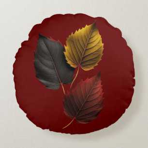 Elegant Autumn Leaves in Bold Hues Round Cushion