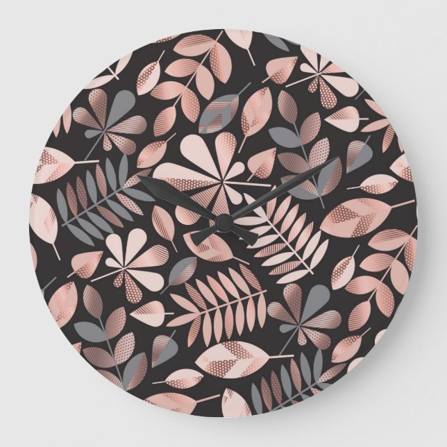 Elegant Autumn Leaves: Pastel Geometric Large Clock (Front)