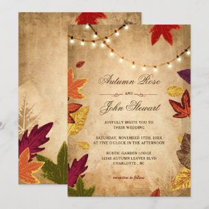 Elegant Autumn Leaves Rustic Fall Wedding Invitation