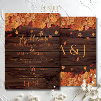 Elegant Autumn Leaves Rustic wedding Invitation