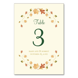 Elegant Autumn Leaves Table Number