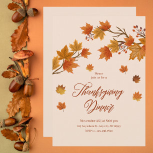 Elegant Autumn Leaves Thanksgiving Dinner Invitation