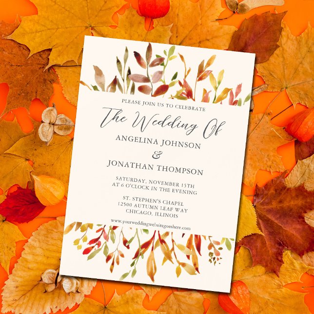 Elegant Autumn Leaves Watercolor Fall Wedding Magnetic Invitation (Creator Uploaded)