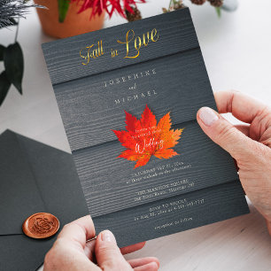 Elegant Autumn Love Gold Script Fall Wedding Invitation