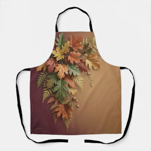 Elegant Autumn Maple Leaves Botanical Cascade Apron