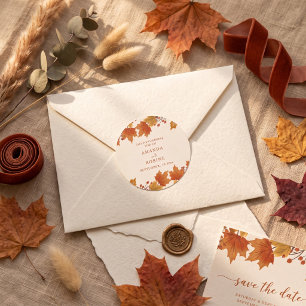 Elegant Autumn Maple Leaves Wedding Classic Round Sticker