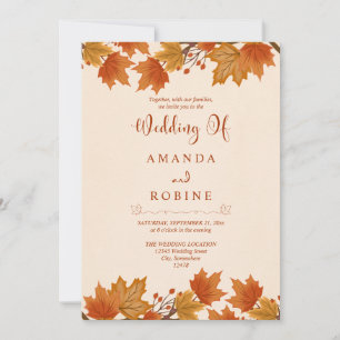 Elegant Autumn Maple Leaves Wedding Invitation