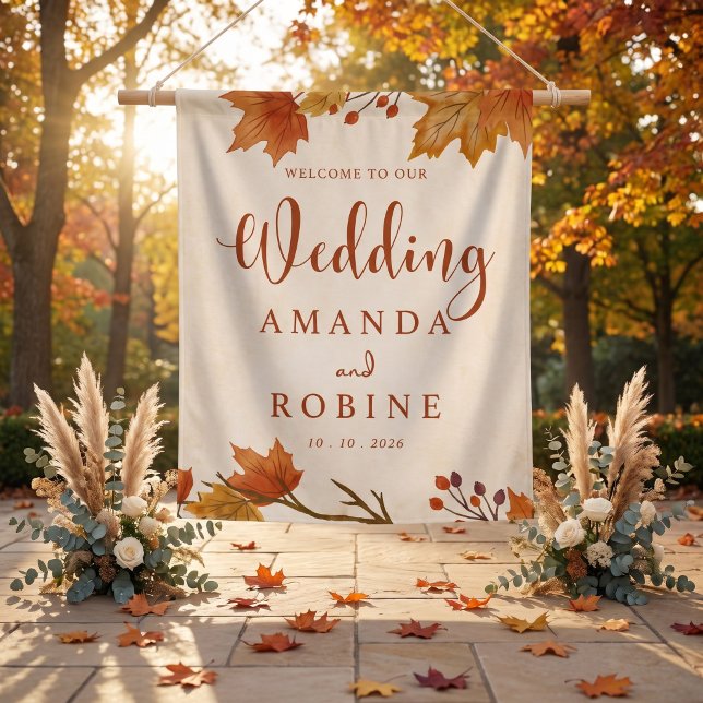 Elegant Autumn Maple Leaves Wedding Tapestry (Creator Uploaded)