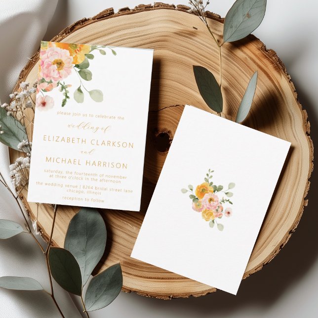 Elegant Autumn Marigold Blush Floral Wedding  Invitation (Creator Uploaded)