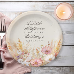 Elegant Autumn Meadow Wildflower Baby Shower Paper Plate