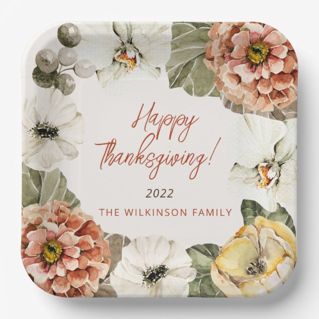 Elegant Autumn Mum Floral Thanksgiving Paper Plate (Front)
