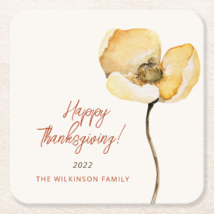 Elegant Autumn Mum Floral Thanksgiving Square Paper Coaster