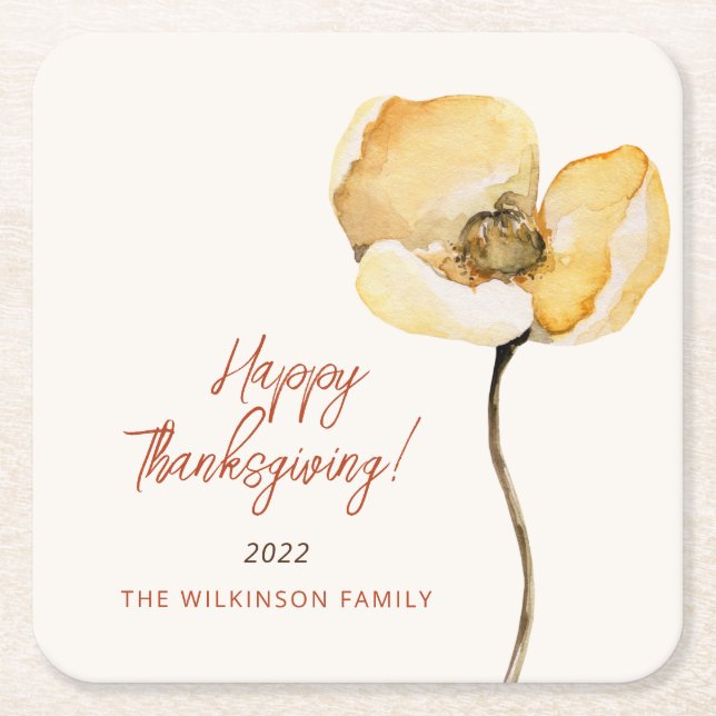 Elegant Autumn Mum Floral Thanksgiving Square Paper Coaster (Front)