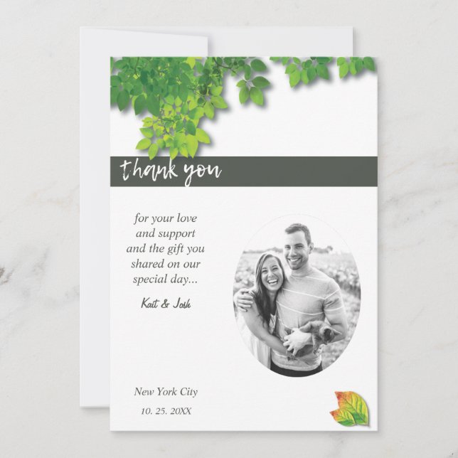 Elegant Autumn Oak Minimalist Wedding Thank you Invitation (Front)