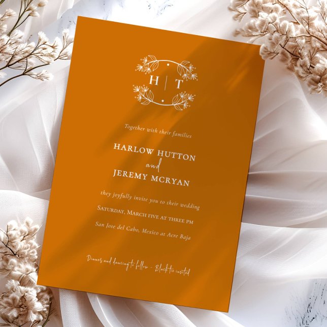 Elegant Autumn Orange Monogram Wedding Invitation (Creator Uploaded)