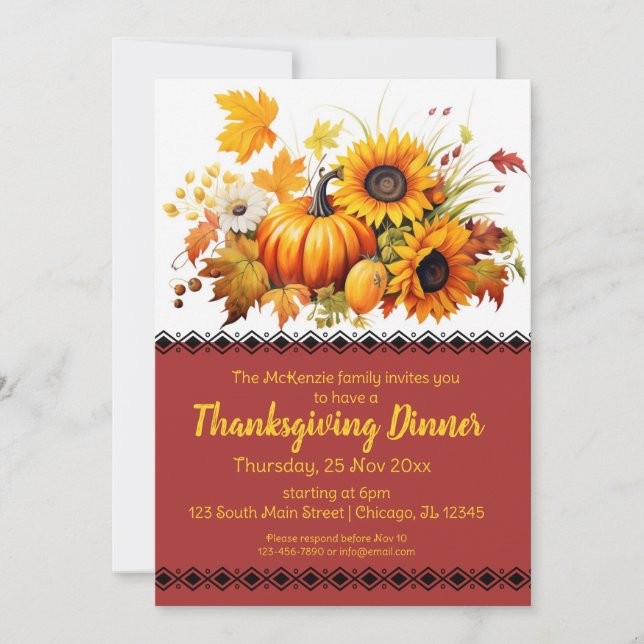 Elegant Autumn party Thanksgiving Dinner Invitation (Front)