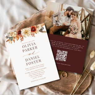 Elegant Autumn Photo QR Code Fall Wedding Invitation