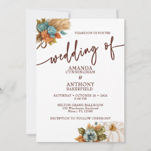 Elegant Autumn Pumpkin Fall Wedding Invitation