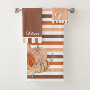 Elegant Autumn Pumpkin pampas grass Personalised Bath Towel Set