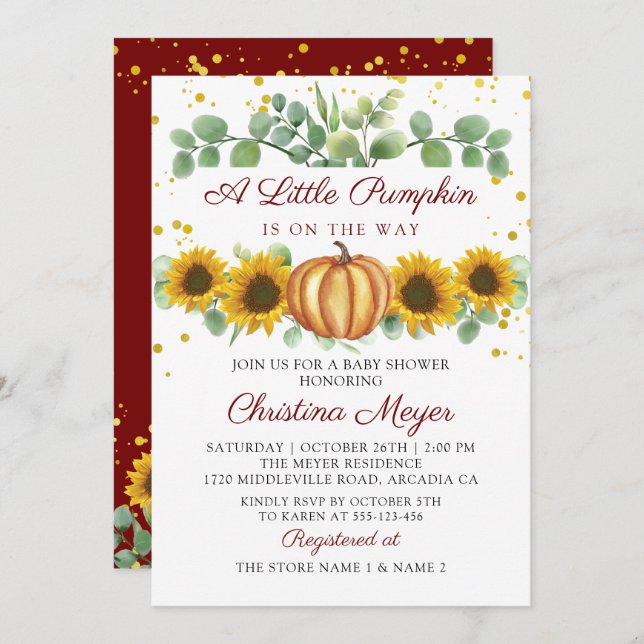 Elegant Autumn Pumpkin Sunflowers Fall Baby Shower Invitation (Front/Back)