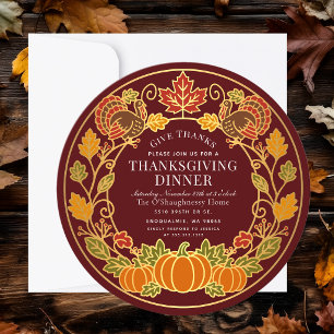 Elegant Autumn Pumpkin Turkey Thanksgiving Dinner Invitation