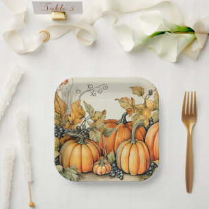 Elegant Autumn Pumpkins  Paper Plate