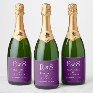 Elegant Autumn Purple Chic Modern Monogram Wedding Sparkling Wine Label