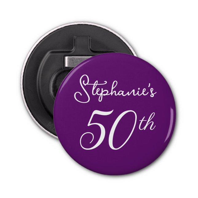 Elegant Autumn Purple Monogram 50th Birthday Party Bottle Opener (Front)