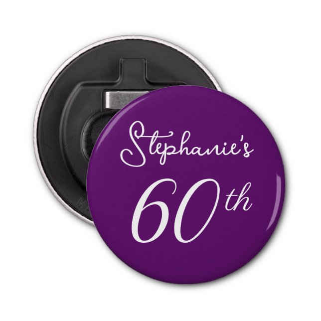 Elegant Autumn Purple Monogram 60th Birthday Party Bottle Opener (Front)