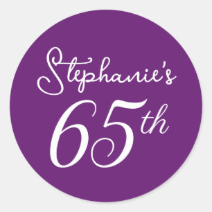 Elegant Autumn Purple Monogram 65th Birthday Party Classic Round Sticker