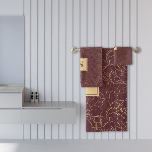 Elegant Autumn Red Gold Floral Pattern Bath Towel Set