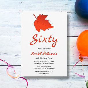 Elegant Autumn Red Leaves Boho Fall 60th Birthday Invitation