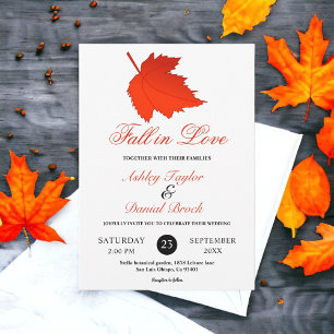 Elegant Autumn Red Leaves Boho Fall Floral Wedding Invitation
