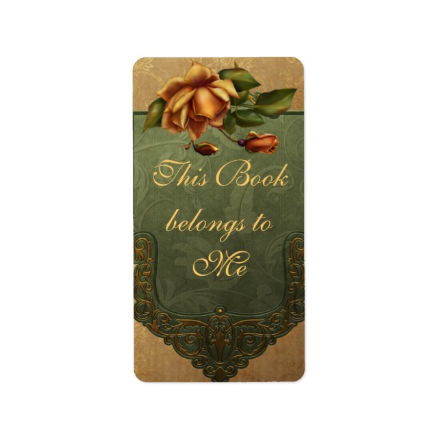 Elegant Autumn Rose Bookplate Label (Front)